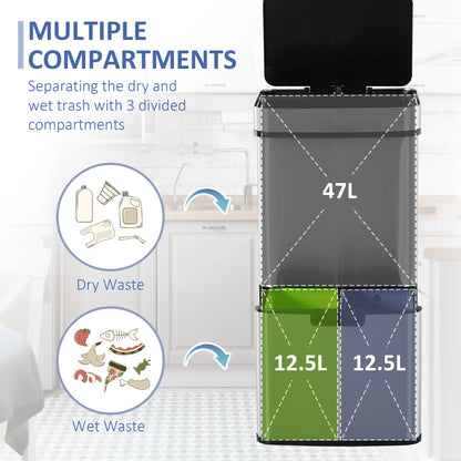 Sensor Trash Can, 19 Gallon Stainless Steel, 3 Compartments, Silver Household Supplies at Gallery Canada