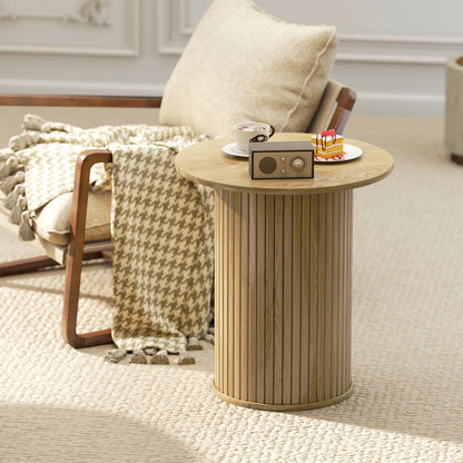 Round Side Table, Fluted Accent End Table, Narrow Nightstand, Oak Side Tables at Gallery Canada