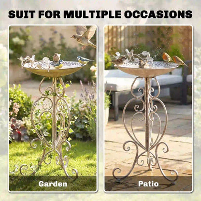 30" Tall Bird Bath With Bird Statues, Vintage Garden Bowl Pedestal, Brown Garden Decor at Gallery Canada