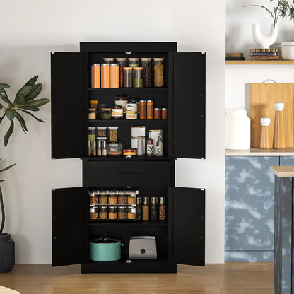 72" Kitchen Storage Cabinet, Farmhouse Pantry, 4 Barn Doors, Drawer, Adjustable Shelves, Black Kitchen Pantry Cabinets at Gallery Canada