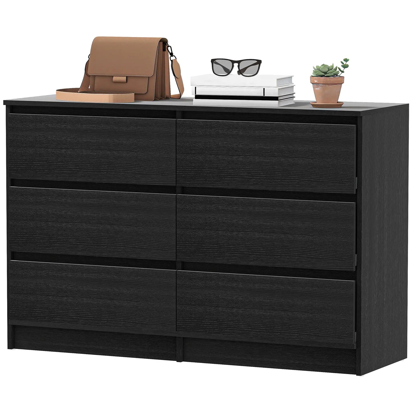 Wide 6 Drawer Dresser, Modern Clothes Storage Organizer, Black Storage Cabinets Black at Gallery Canada