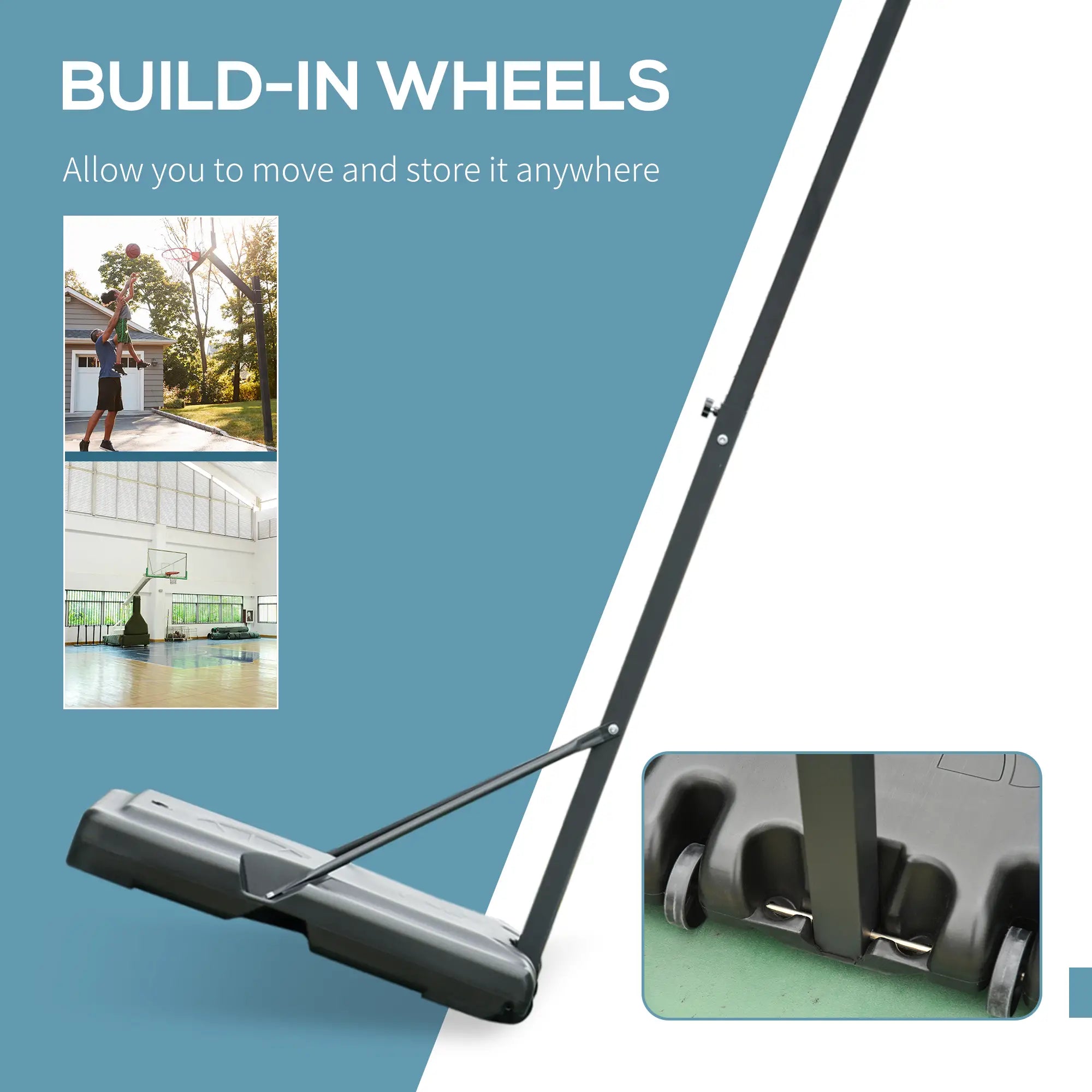 Portable Basketball Hoop Stand with Wheels, Height Adjustable 8FT-10FT, Black Basketball at Gallery Canada