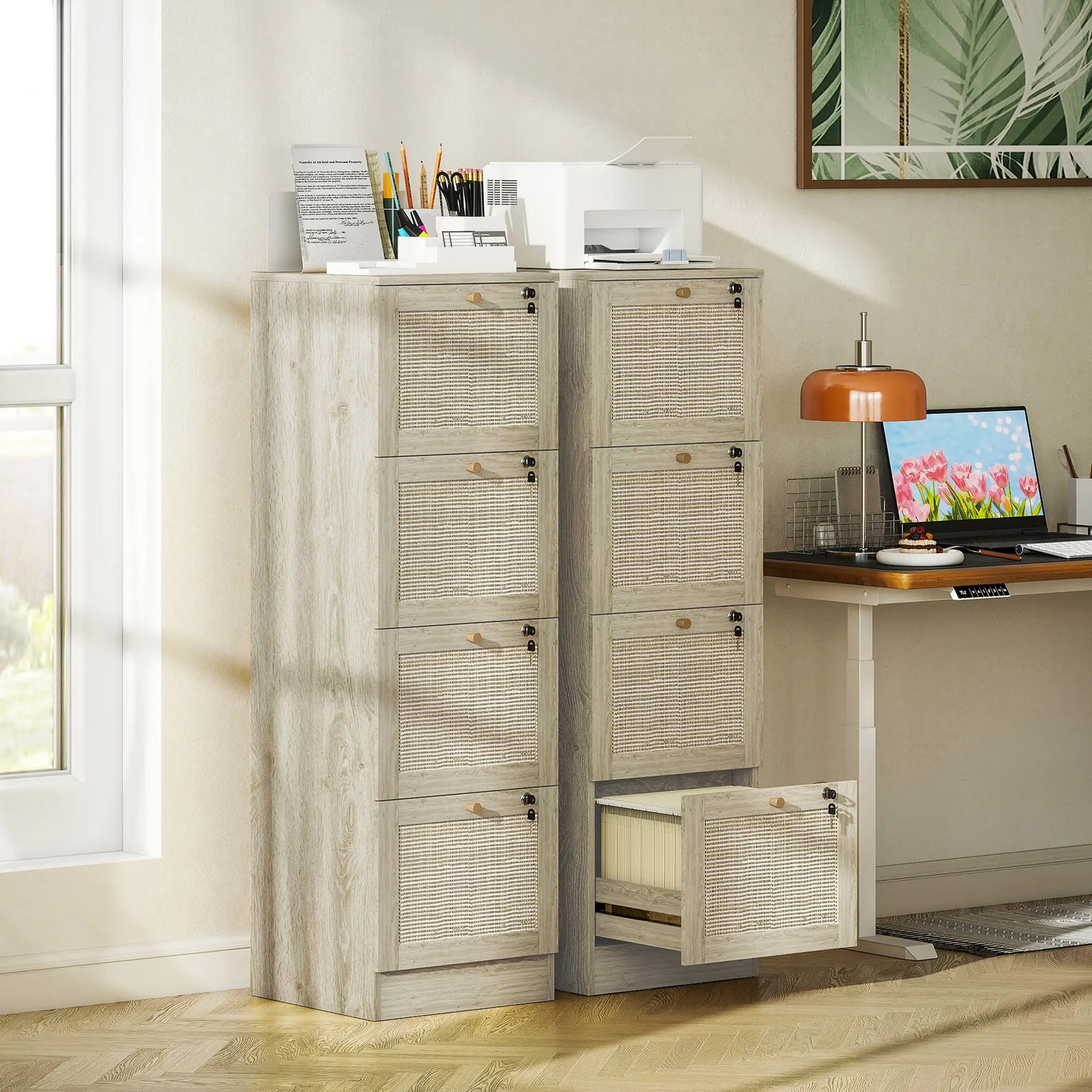 4 Drawer Filing Cabinet with Lock, Boho File Cabinet, A4 Letter Size, Oak Office Cabinets & Cupboards at Gallery Canada