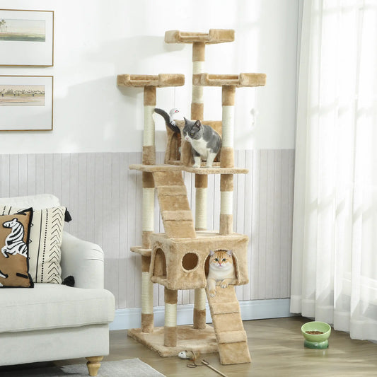 68-Inch Multi-Level Cat Scratching Tree, Light Brown