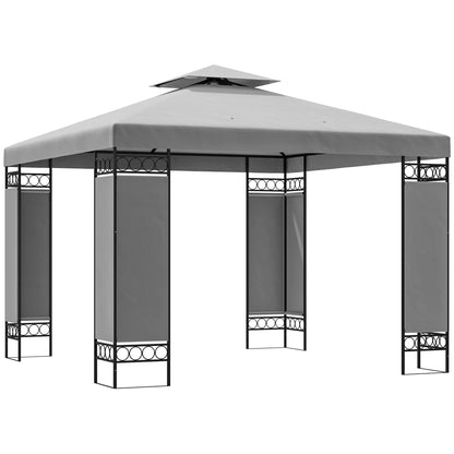 10x10 FT Canopy Gazebo, Double Roof With Screen Panels, Light Grey Gazebos at Gallery Canada