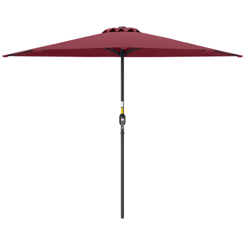 9ft Half Round Patio Umbrella, 5 Ribs, Sun Shade, Wine Red