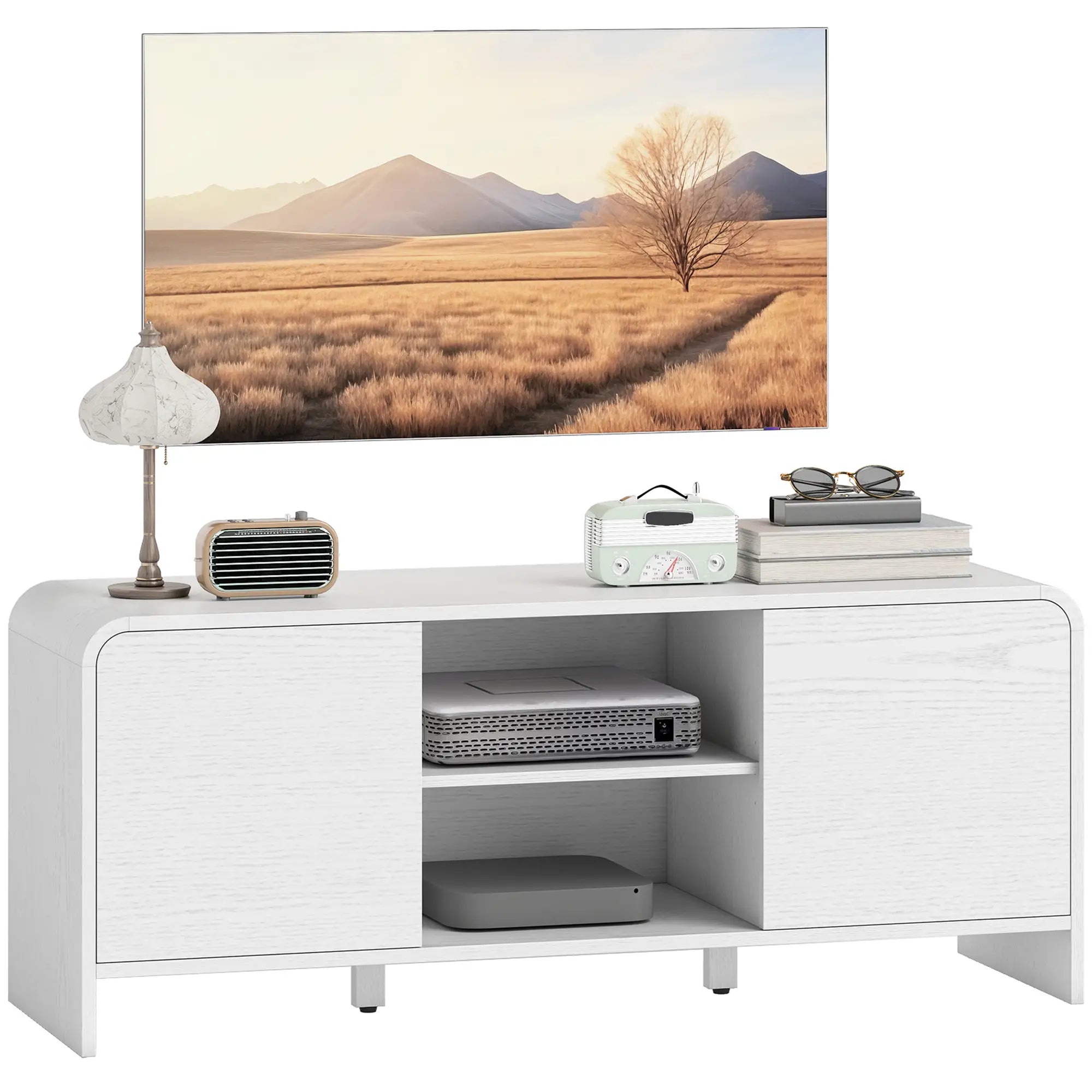 TV Stand For 55 Inch, 2 Cabinets And 2 Shelves, White TV Stands at Gallery Canada