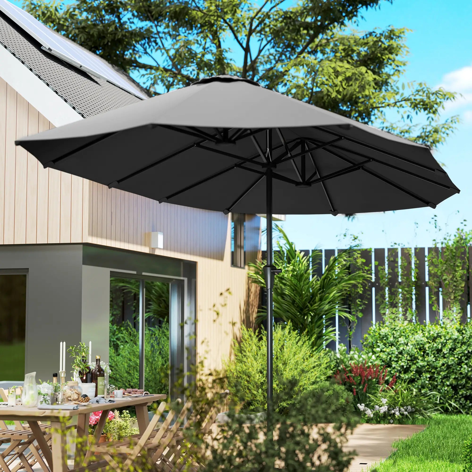 13ft Double-Sided Patio Umbrella with Crank Handle, for Poolside, Deck, Garden, Dark Grey Double-sided Umbrellas at Gallery Canada