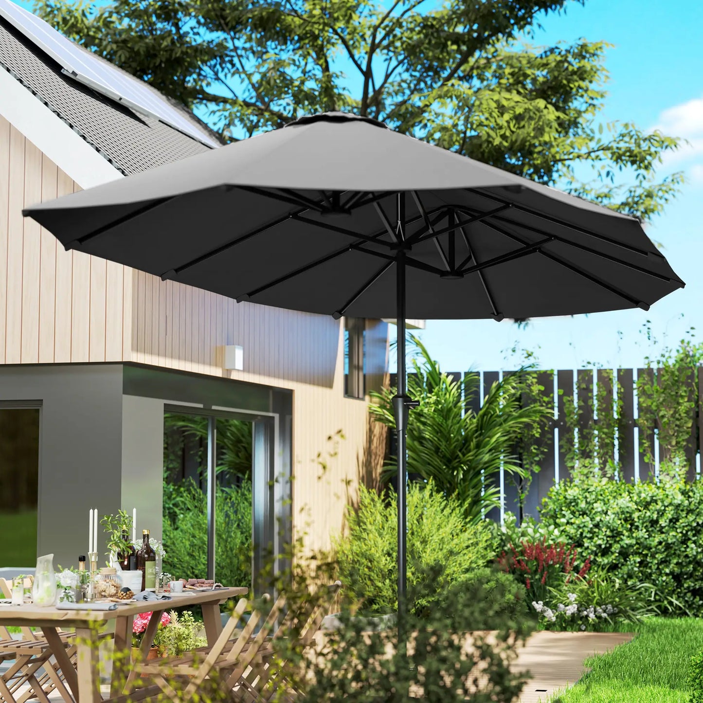 13ft Double-Sided Patio Umbrella with Crank Handle, for Poolside, Deck, Garden, Dark Grey Double-sided Umbrellas at Gallery Canada