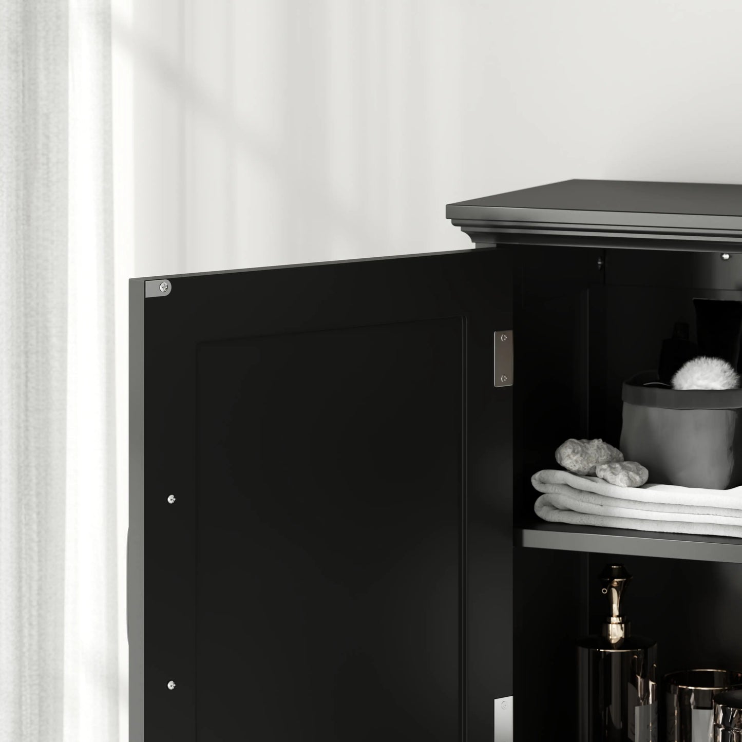 Modern Over Toilet Storage, Bathroom Cabinet with Shelves, Double Door, Black Bathroom Cabinets at Gallery Canada