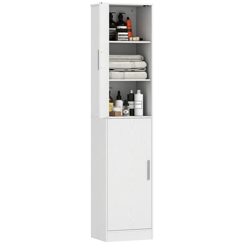 Tall Bathroom Cabinet, Slim Floor Cabinet, 2 Doors, 4 Shelves, White
