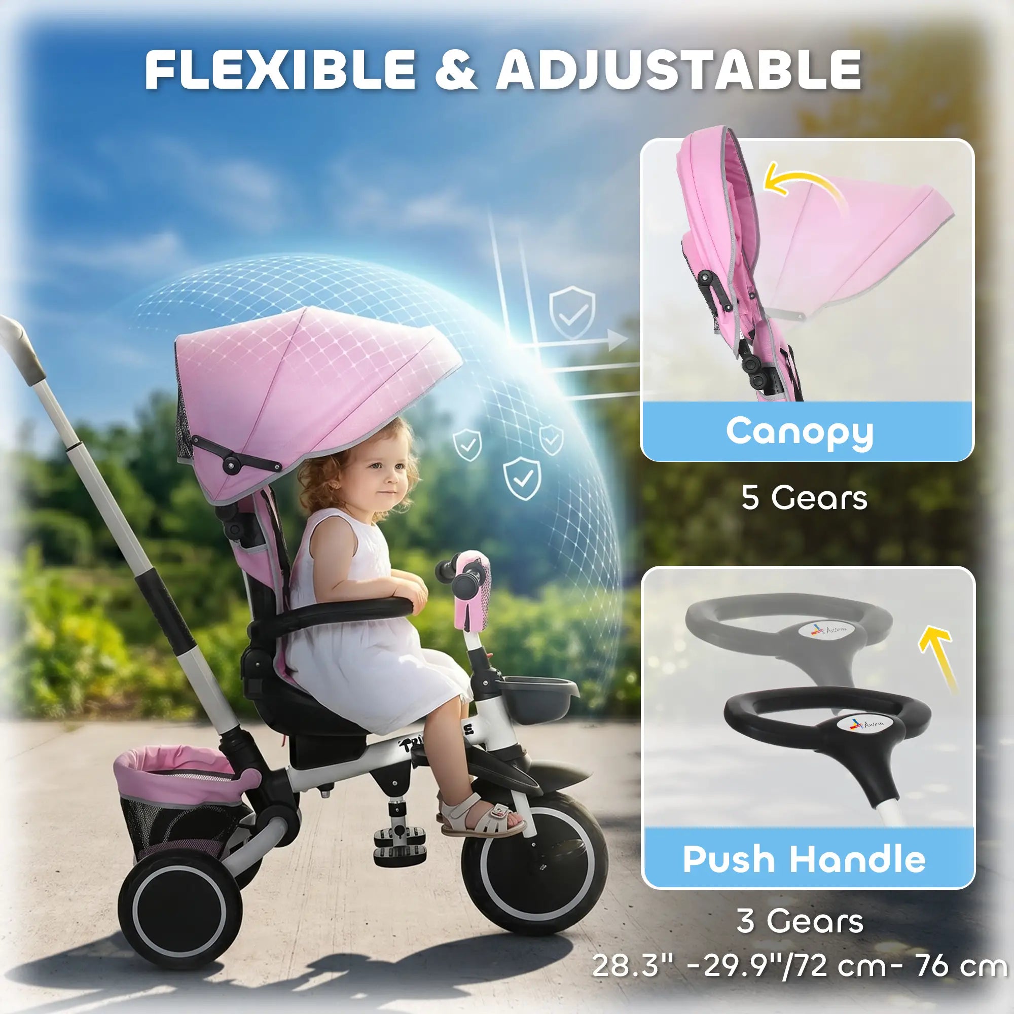 6-in-1 Toddler Tricycle, Foldable, Adjustable Seat, Push Handle, Pink Tricycles for Kids at Gallery Canada
