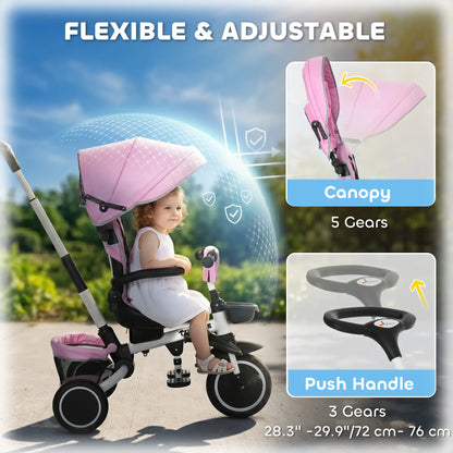 6-in-1 Toddler Tricycle, Foldable, Adjustable Seat, Push Handle, Pink Tricycles for Kids at Gallery Canada