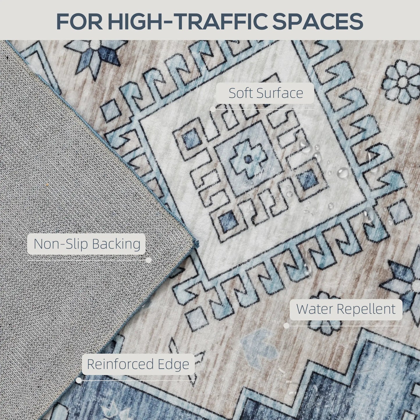 9x12 Vintage Washable Non-Slip Rug, for Living, Bedroom, Dining, Blue Living Room Furniture at Gallery Canada