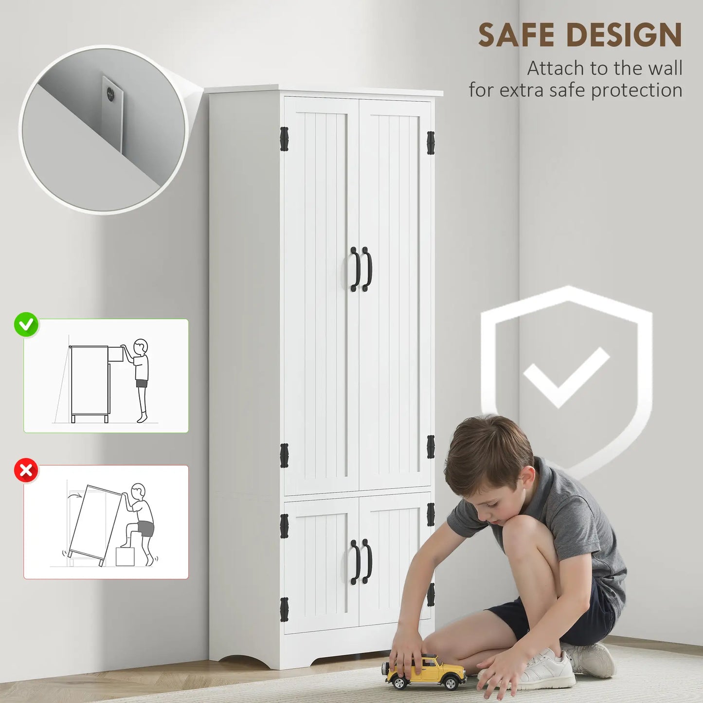 60" 4-Door Storage Cabinet, Adjustable Shelves, Large Pantry, White Kitchen Pantry Cabinets at Gallery Canada