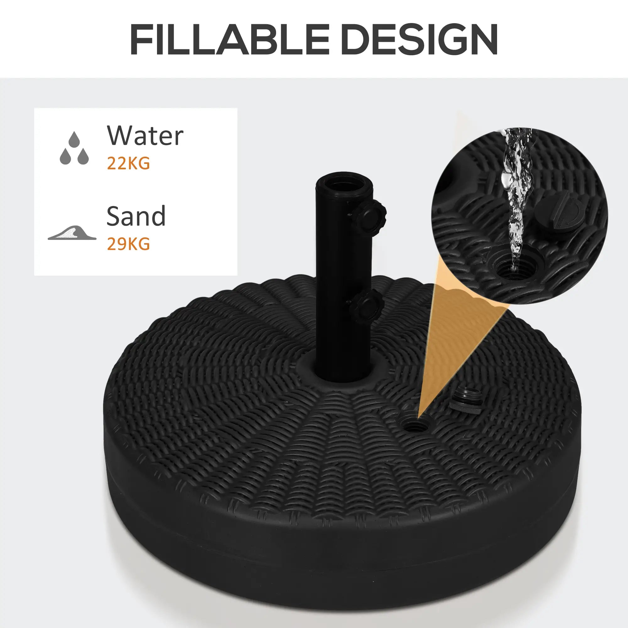 Heavy Duty Fillable Umbrella Base, Steel Pole, Round Stand, Black Umbrella Bases at Gallery Canada