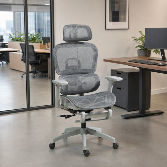 Mesh Office Chair, 3D Armrest, High Back, Lumbar Support, 135° Recline, Adjustable Headrest, Grey Executive & Manager Chairs Grey at Gallery Canada