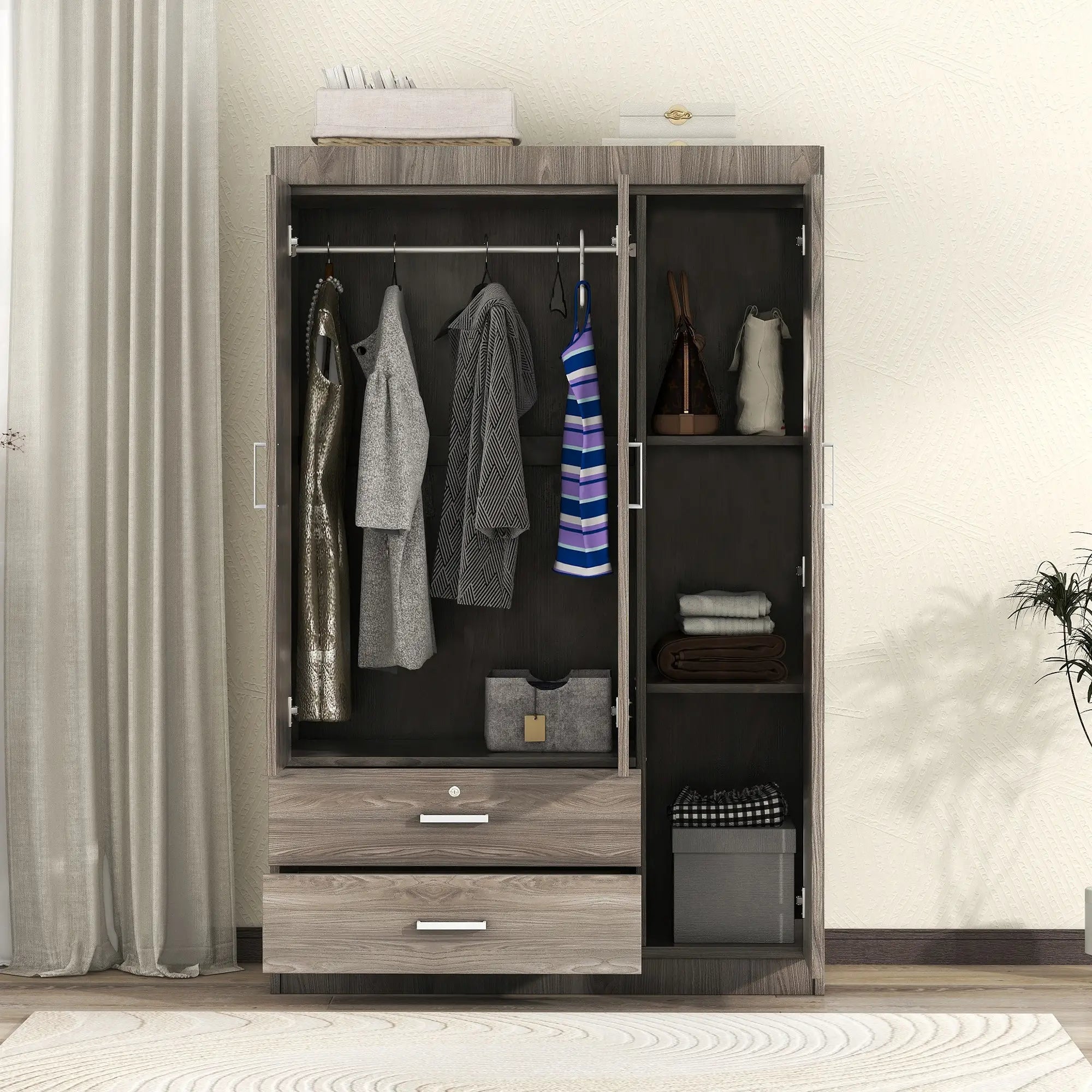 Modern Wardrobe, 2 Drawers, MDF, Hanging Rail, 41.5