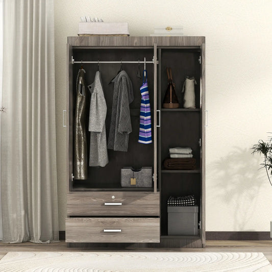 Modern Wardrobe, 2 Drawers, MDF, Hanging Rail, 41.5" L x 18.5" W x 68" H, Grey Clothing Storage Grey at Gallery Canada
