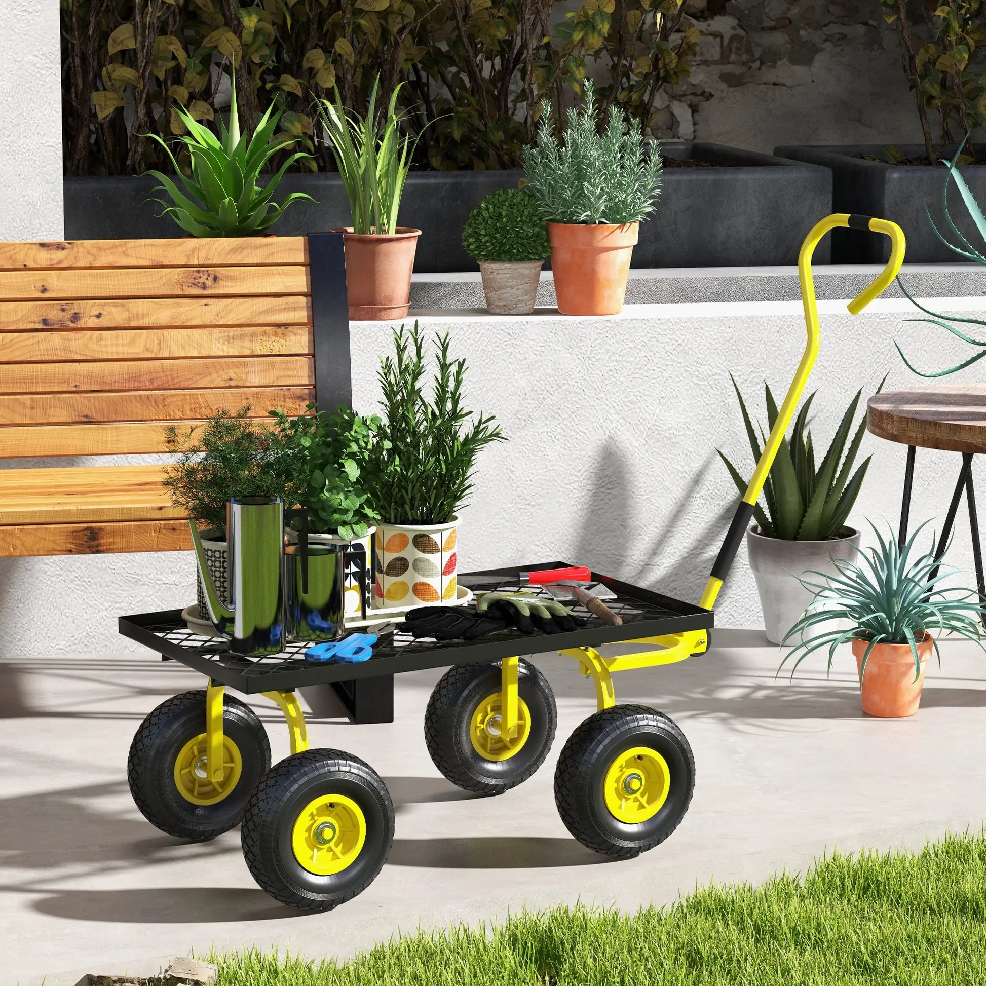 Heavy Duty Garden Wagon, 10" Wheels, 330 lbs, Yellow Folding Garden Carts at Gallery Canada