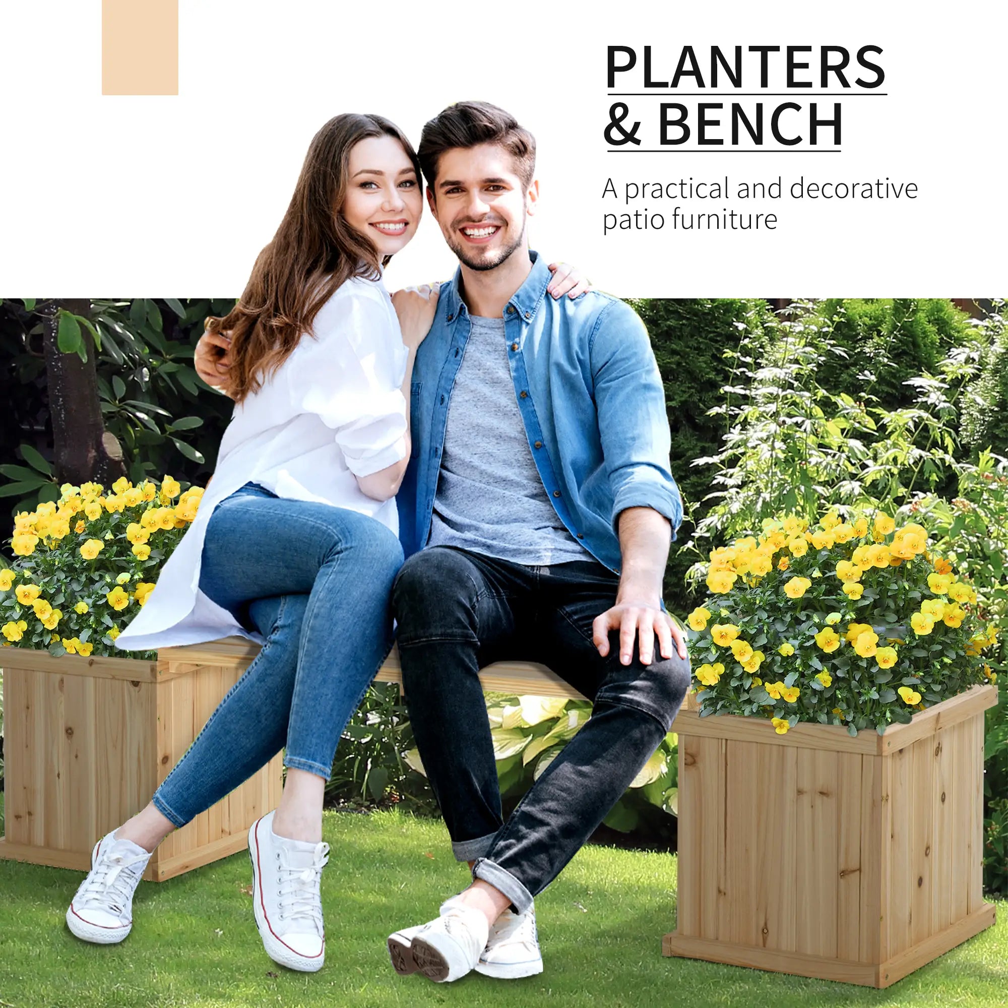 Raised Garden Bed Bench Planter, 69.25