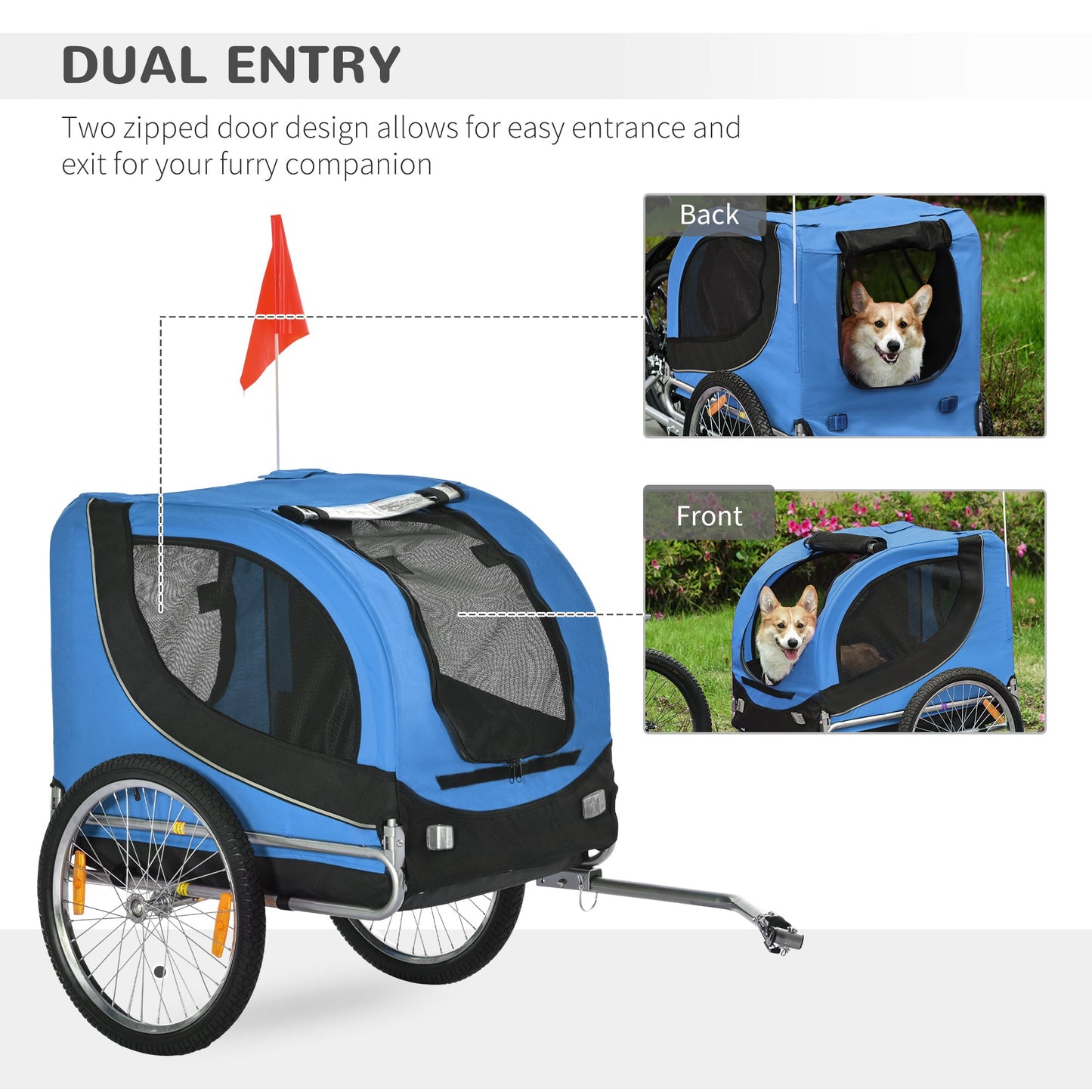 Dog Bike, Trailer Foldable Pet Cart, Bicycle Wagon, Cargo Carrier Attachment for Travelling w/ Safety Anchor, Blue at Gallery Canada