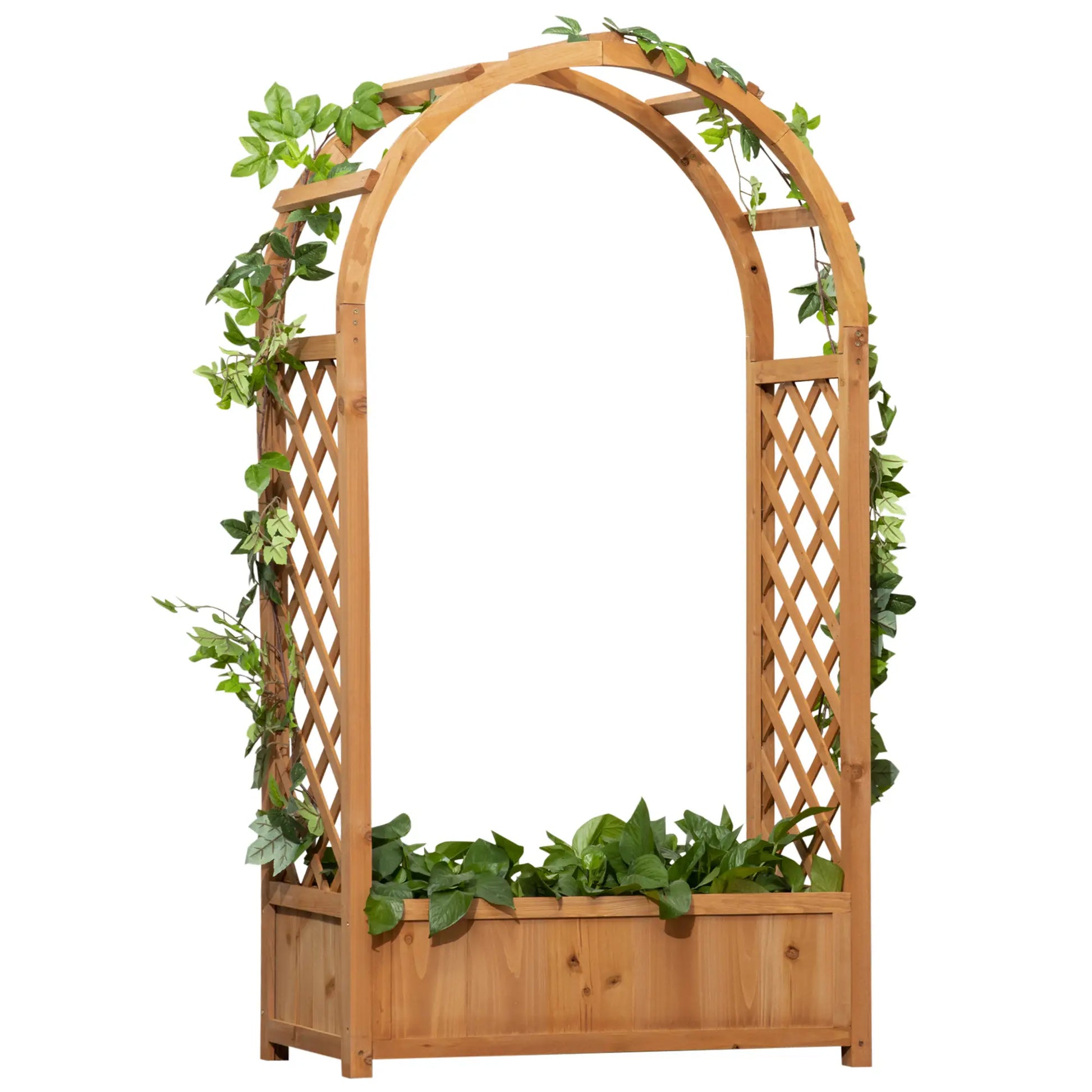 Raised Garden Bed with Arch Trellis, Outdoor Planter Box for Vine Plants, Brown Raised Garden Beds at Gallery Canada