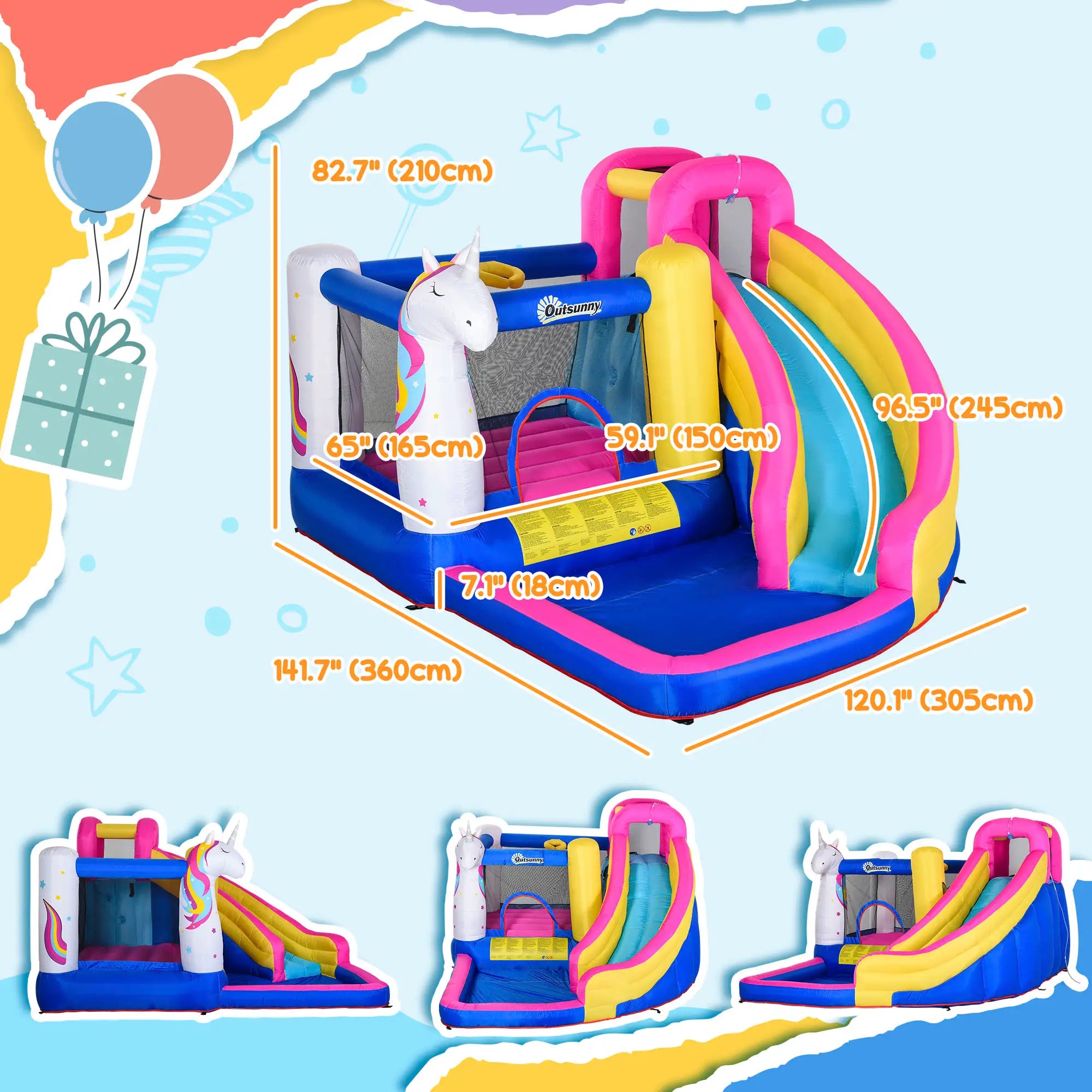 5 in 1 Inflatable Bounce Castle, Trampoline Water Slide, 12.4' x 10.5' x 6.9', Multi-color Inflatables at Gallery Canada