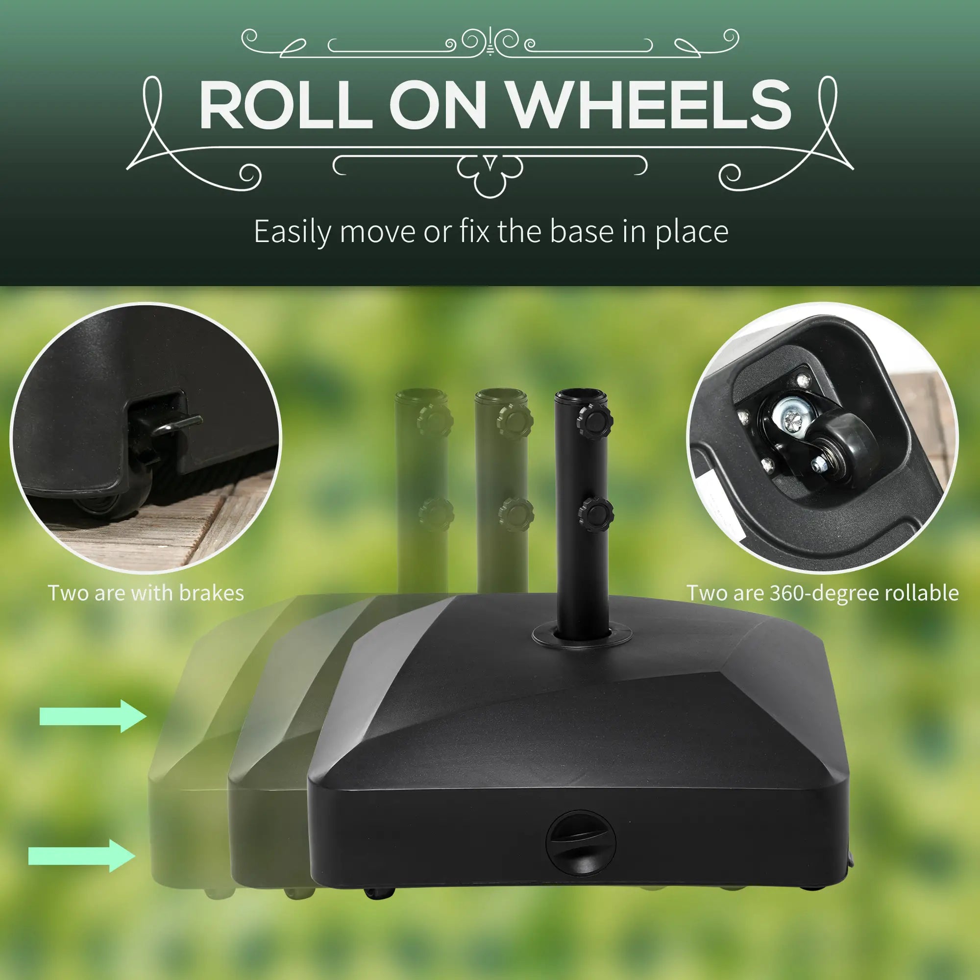 Heavy Duty Patio Umbrella Base with Wheels, 132 lb, Black Umbrella Bases at Gallery Canada