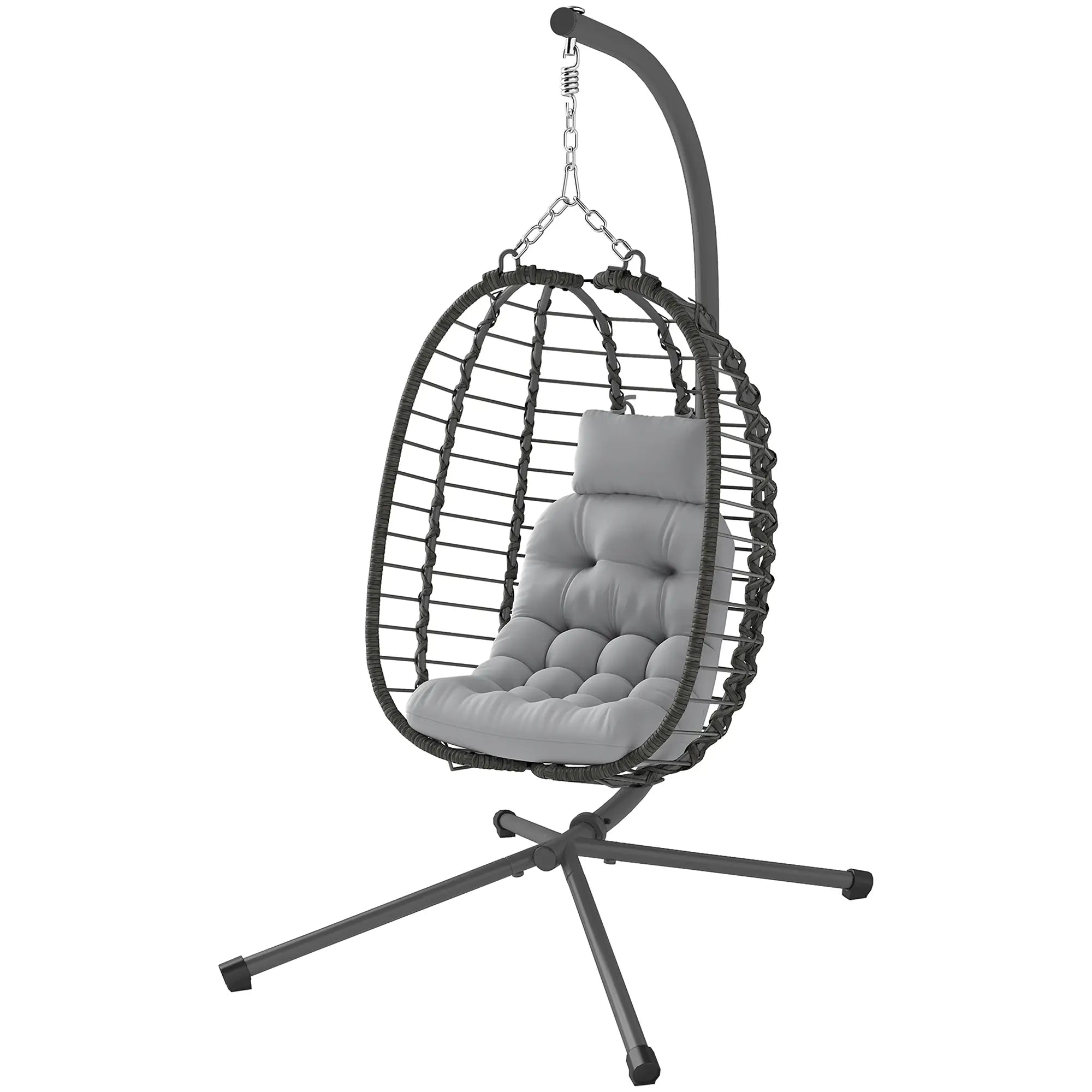 Hanging Egg Chair With Stand, Foldable Wicker Rattan Swing Chair, Light Grey Patio Chairs Light Grey at Gallery Canada