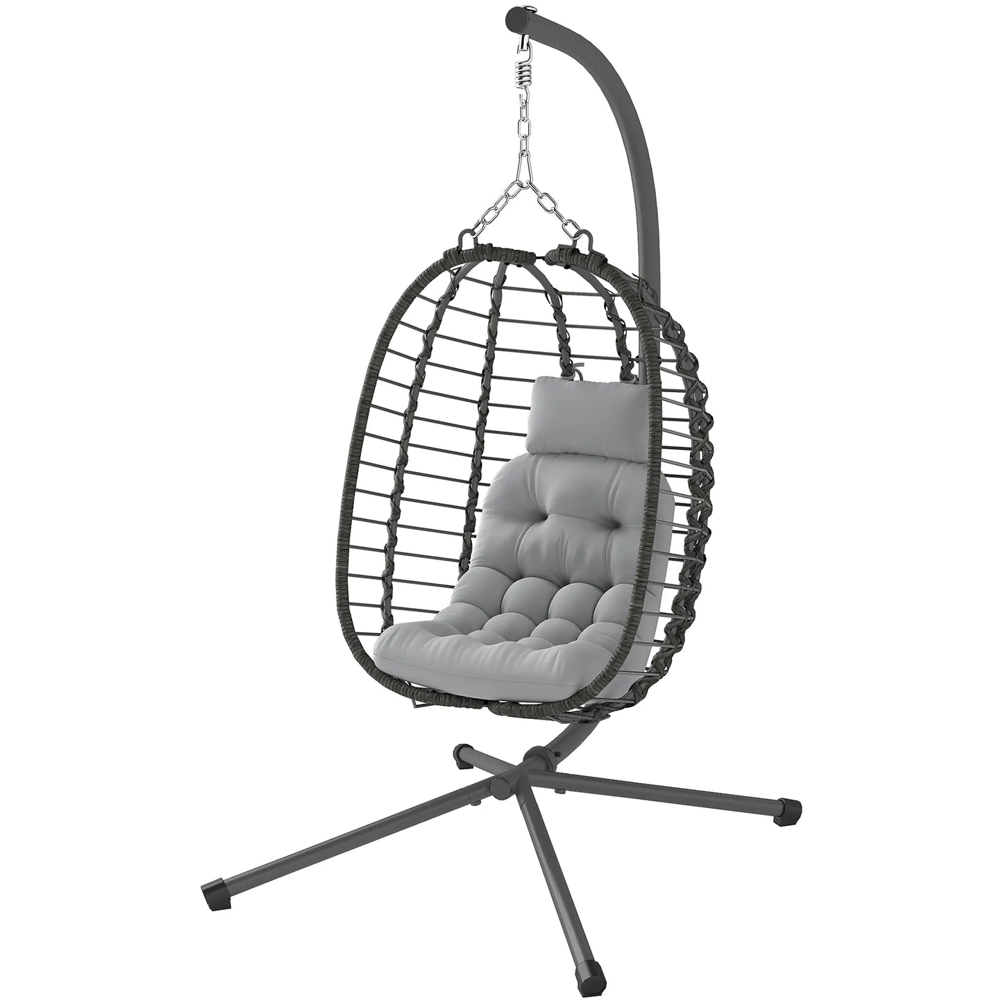 Hanging Egg Chair With Stand, Foldable Wicker Rattan Swing Chair, Light Grey Patio Chairs Light Grey at Gallery Canada