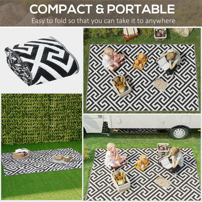 Reversible Outdoor RV Rug, Patio Floor Mat, 5' x 8', Black & White Garden Decor at Gallery Canada