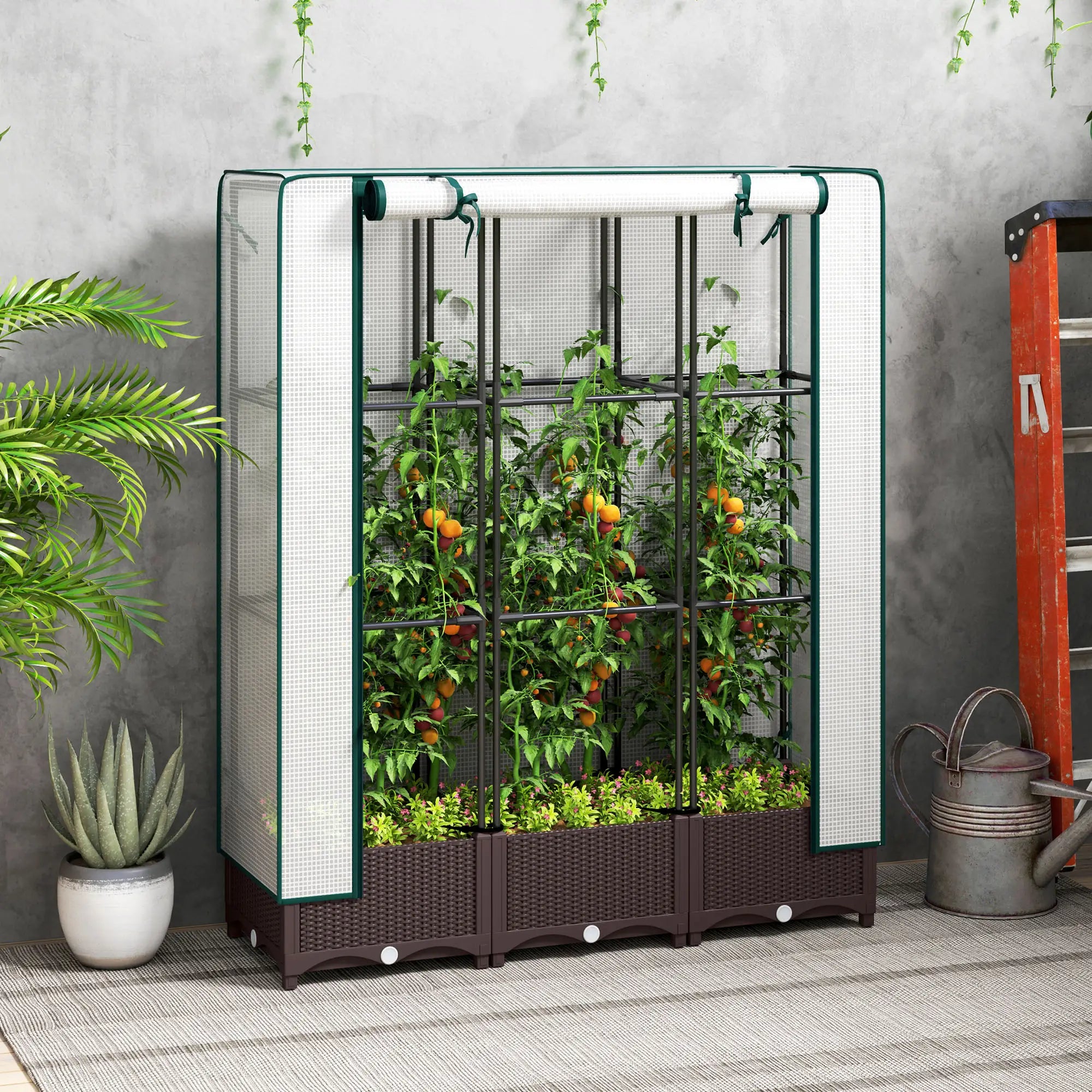 Raised Garden Bed Kit with Trellis, PE Cover, Zipper Door, 47 x 16 x 50 Inch Raised Garden Beds at Gallery Canada