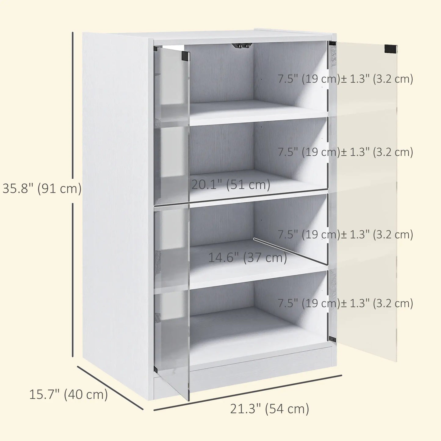 5-Tier Media Cabinet, Adjustable Shelves, Tempered Glass Doors, Distressed, White Storage Cabinets at Gallery Canada