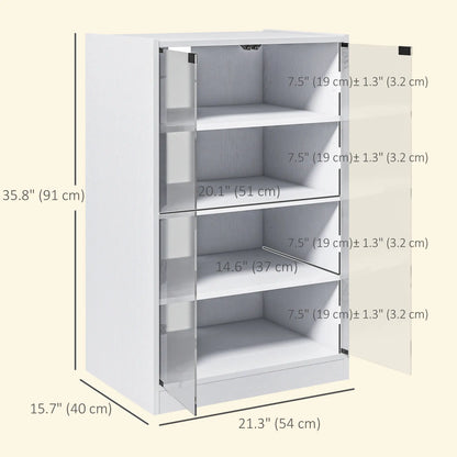 5-Tier Media Cabinet, Adjustable Shelves, Tempered Glass Doors, Distressed, White Storage Cabinets at Gallery Canada
