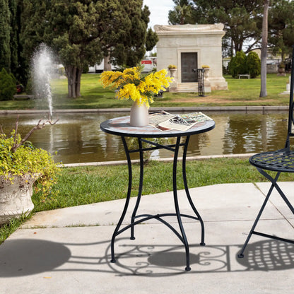 23.5" Round Mosaic Patio Table, Metal Outdoor Coffee Table, Ceramic Top Patio Side Tables at Gallery Canada