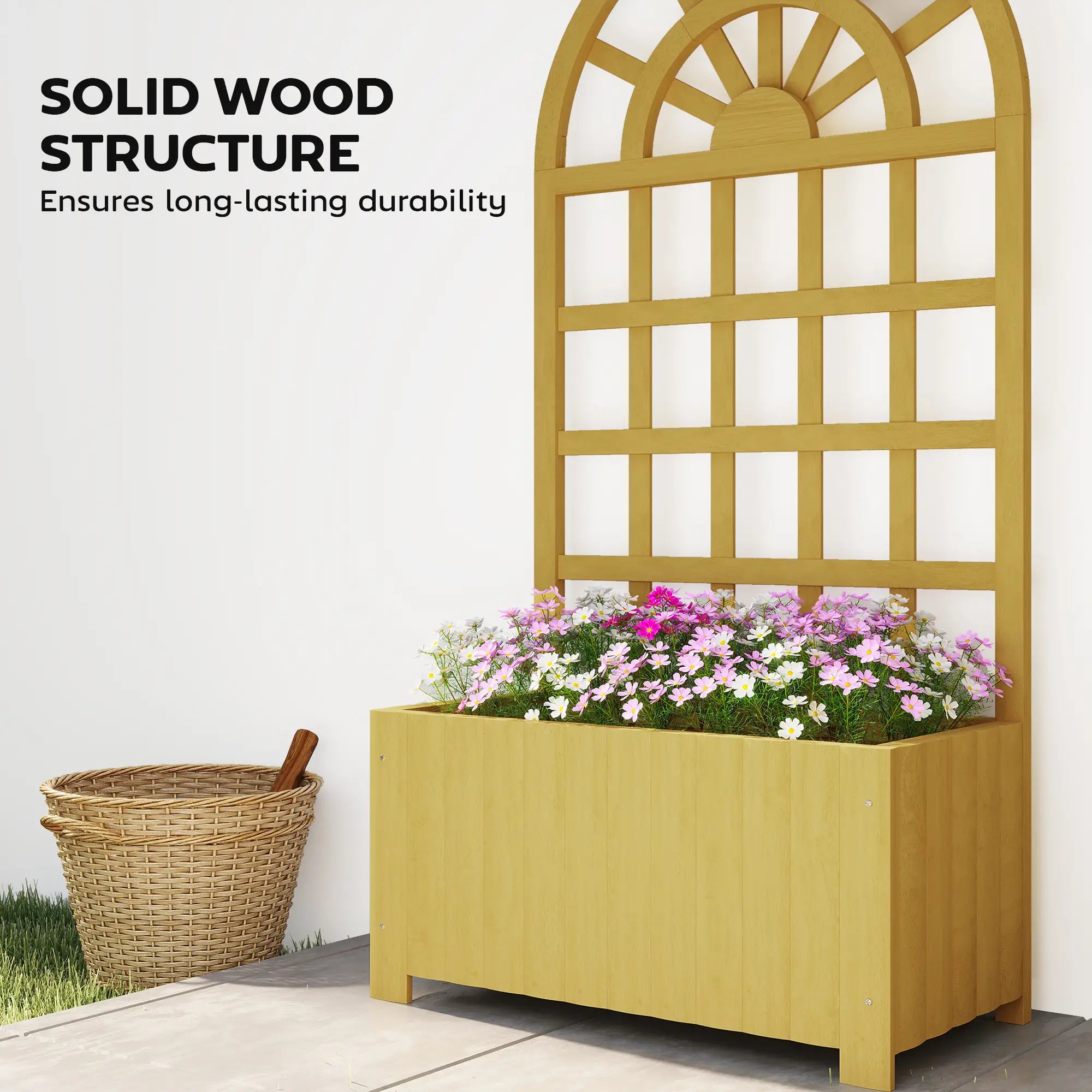 Wooden Raised Garden Bed With Lattice Trellis, Outdoor Elevated Planter Box Wooden Planter Boxes at Gallery Canada