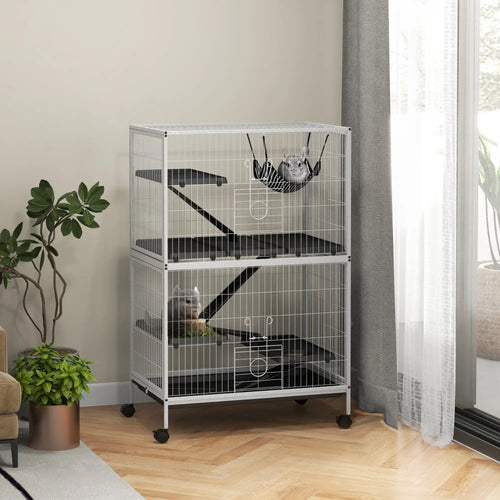 5-Tier Rolling Small Animal Cage, Guinea Pig Ferret Cage, Light Grey
