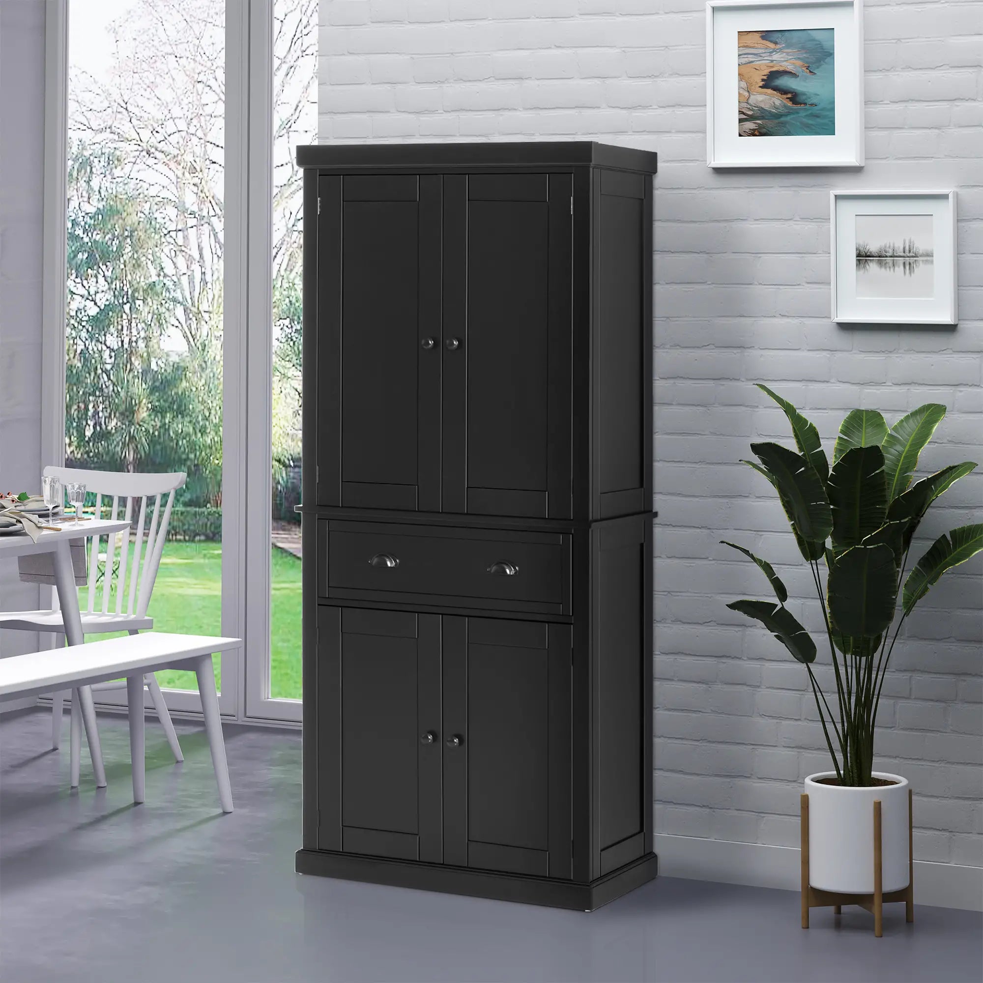 Standing Kitchen Cabinet, 2 Drawers, MDF Board, Black Kitchen Pantry Cabinets at Gallery Canada
