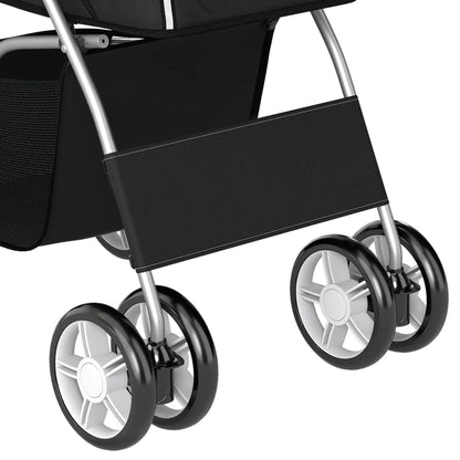 Foldable Pet Stroller With 360° Swivel Wheels, Reflective Strips, Black