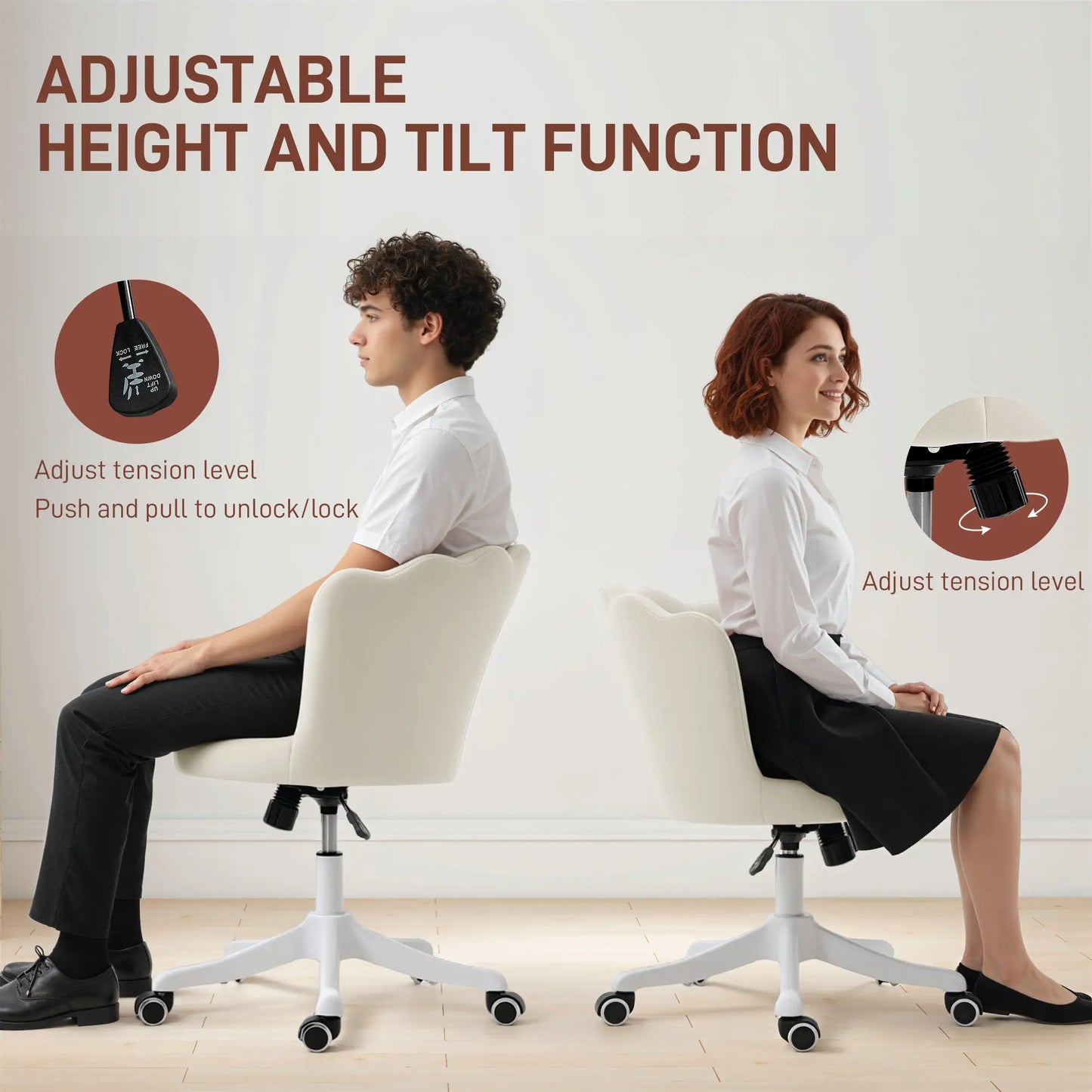 Armless Swivel Desk Chair, Adjustable Height, Cream Task Chairs at Gallery Canada