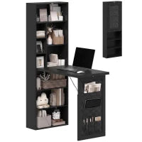 Fold-Out Computer Desk with Shelves, Bag, Wall Mount, Black