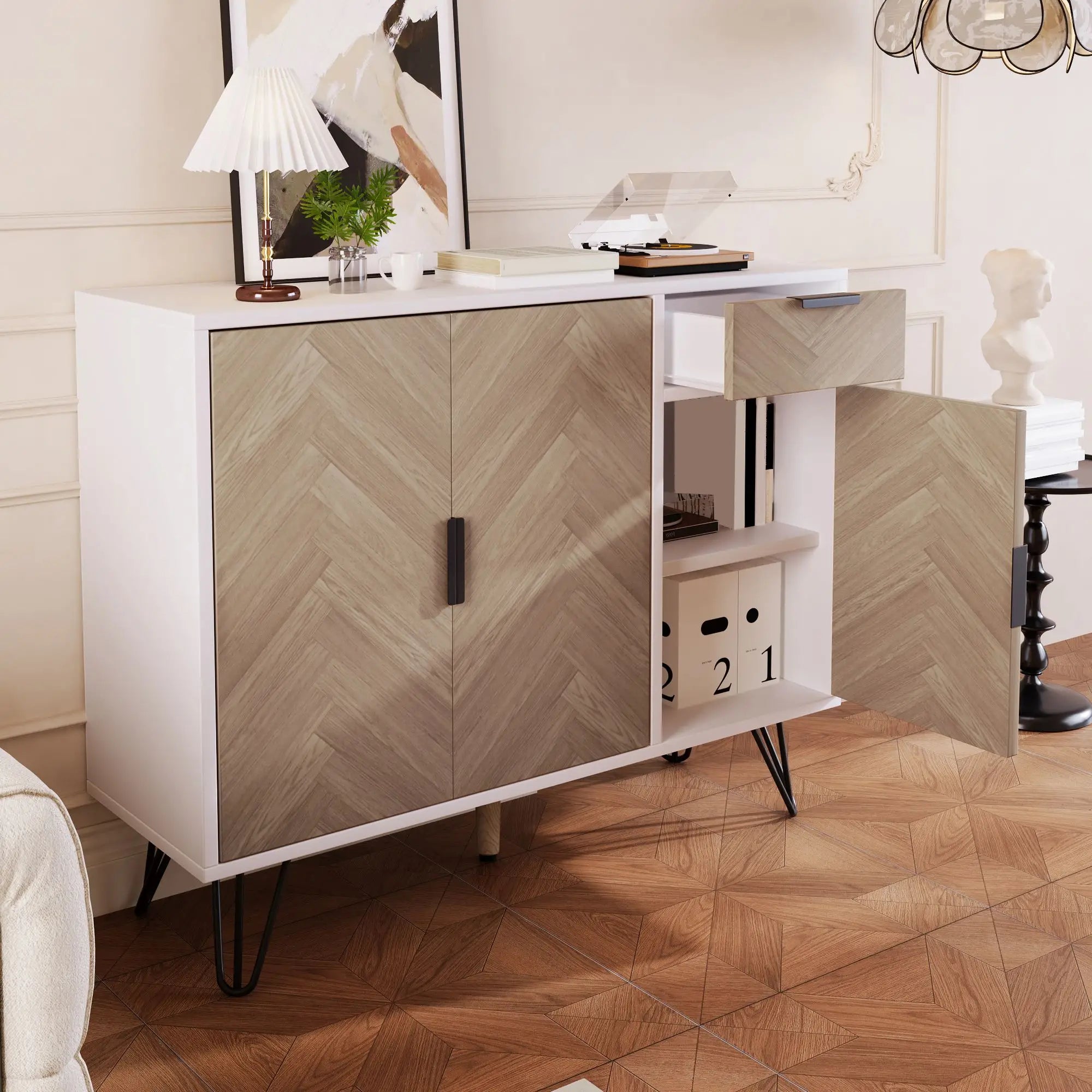 Storage Cabinet with Drawer, Adjustable Shelves, 35.5