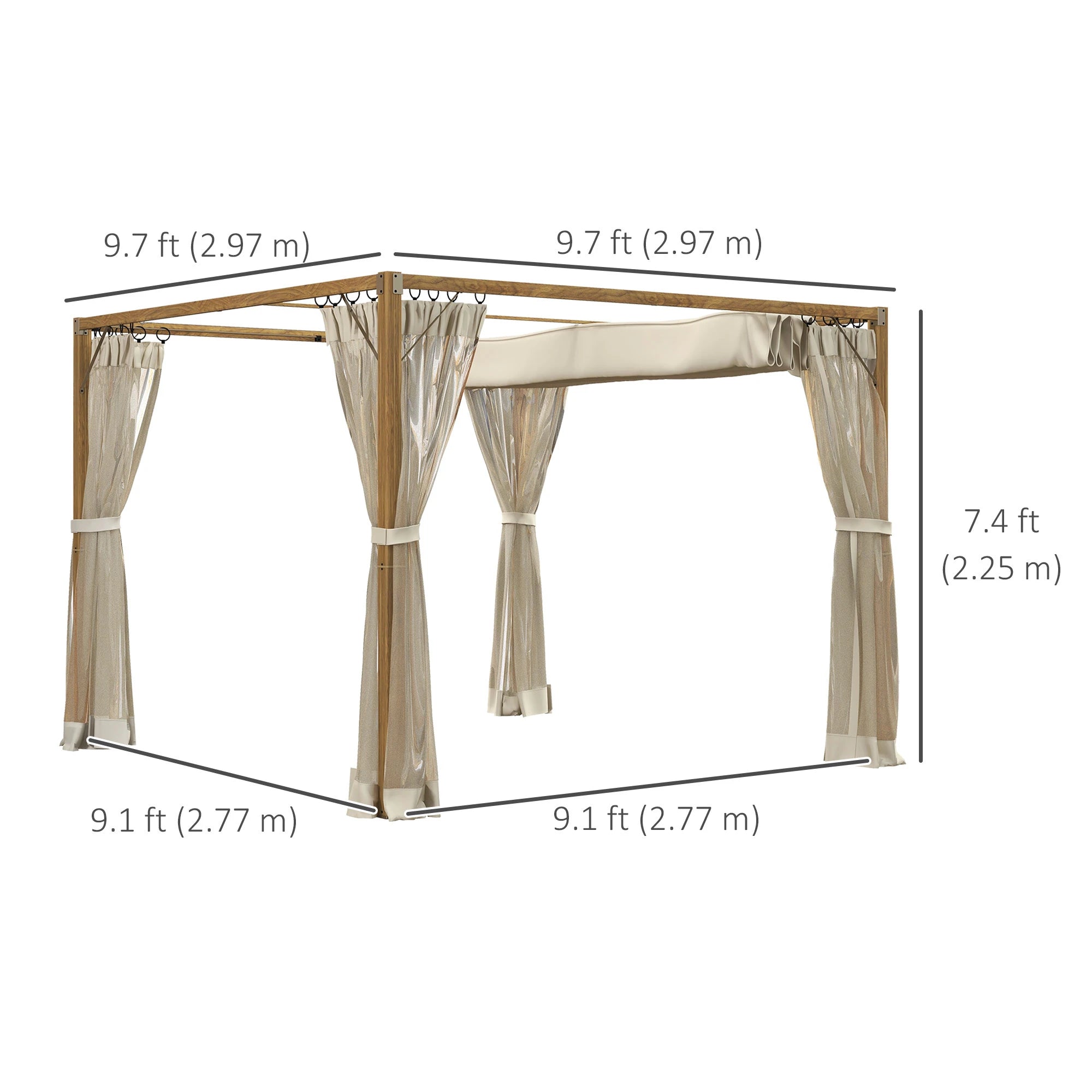 10 x 10 ft Retractable Pergola, Garden Gazebo with Netting, Natural Pergolas at Gallery Canada