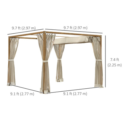 10 x 10 ft Retractable Pergola, Garden Gazebo with Netting, Natural Pergolas at Gallery Canada