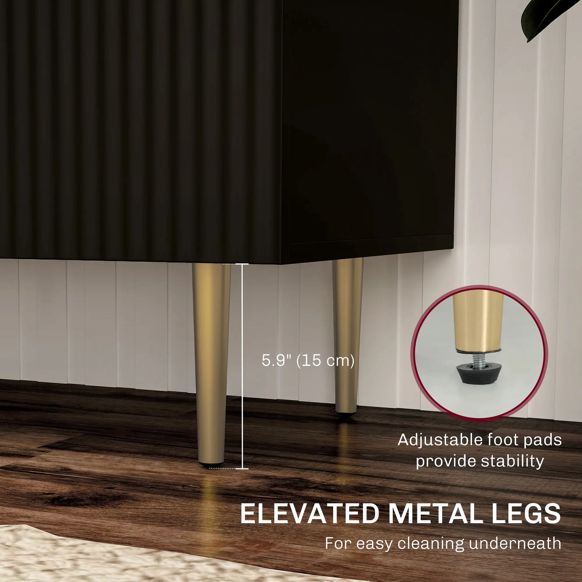 Modern Kitchen Storage Cabinet, Adjustable Shelves, Metal Legs, Black Bar Cabinets at Gallery Canada