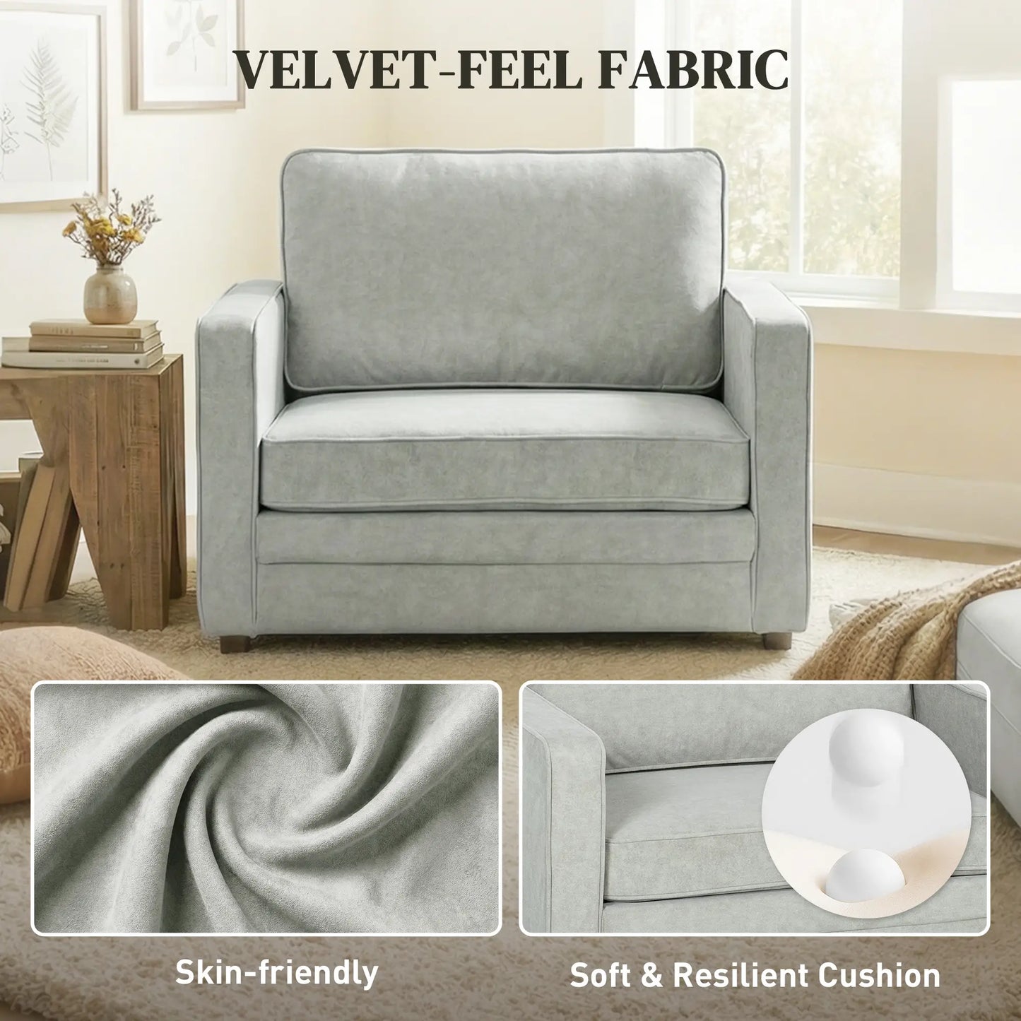 Grey Velvet Fabric Armchair, Wide Seat Spring Cushion, Solid Wood Legs, Grey Single Sofas at Gallery Canada