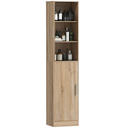 Tall Bathroom Cabinet, Slim 6-Tier Bathroom Floor Cabinet with 2 Doors and 4 Adjustable Shelves, Natural Wood