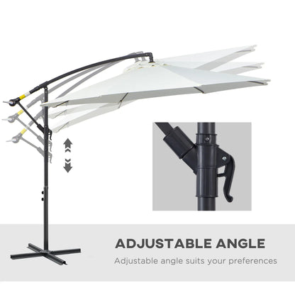 9.7ft Offset Patio Umbrella, Crank Handle, 8 Ribs, Cross Base, Cream Cantilever Umbrellas at Gallery Canada