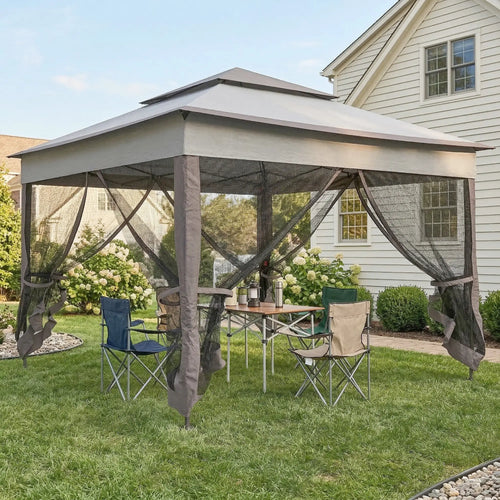 11' x 11' Pop Up Canopy, 2-Tier Soft Top Shelter Tent With Netting, Mixed Grey